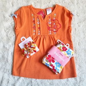 Gymboree Orange tee 4T Flower Bike Shorts Size 3